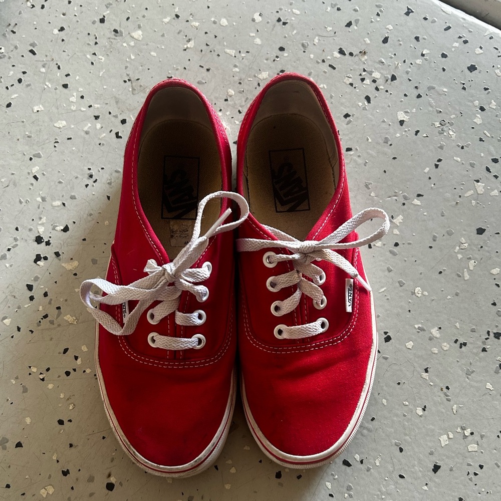Red lace up authentic Vans